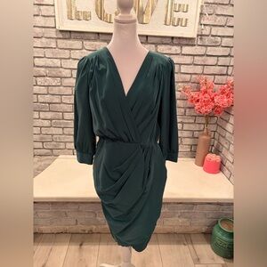 Green v-neck silky dress